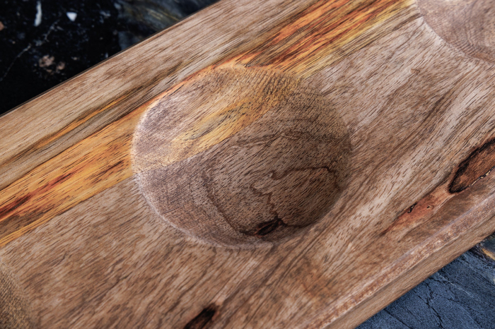 Set de 3 boluri ORIENT cu efect de ciocănitură, cu bază din lemn natural de mango auriu [12]