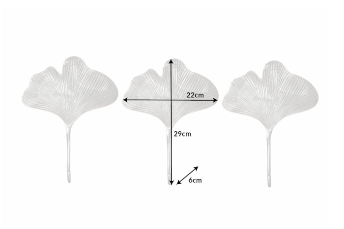 Set de 3 cuierele decorative de perete GINKGO argintii [8]