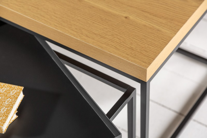 Set de 3 masute de cafea industriala LOFT cu tava detasabila, aspect stejar [5]