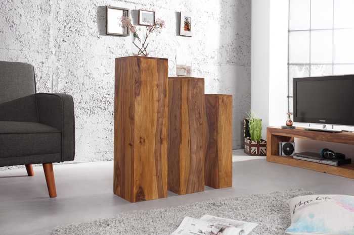 Set de 3 stâlpi decorativi MAKASSAR 60-80 cm din lemn de sheesham [5]