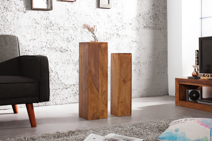 Set de 3 stâlpi decorativi MAKASSAR 60-80 cm din lemn de sheesham [6]