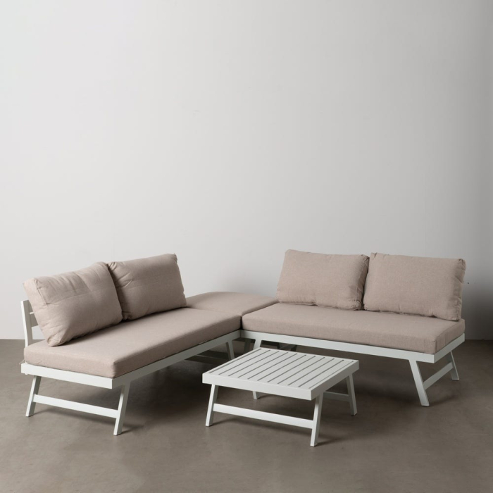 Set de exterior din aluminiu bej-alb [2]