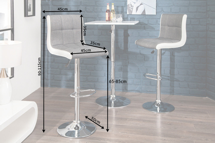 Set două scaune de bar MODENA 90-115 cm, țesătură texturată și piele sintetică, gri-alb [7]