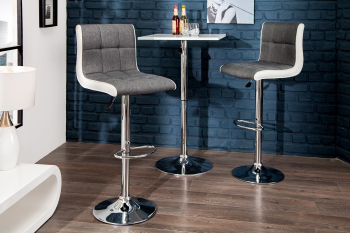 Set două scaune de bar MODENA 90-115 cm, țesătură texturată și piele sintetică, gri-alb [3]
