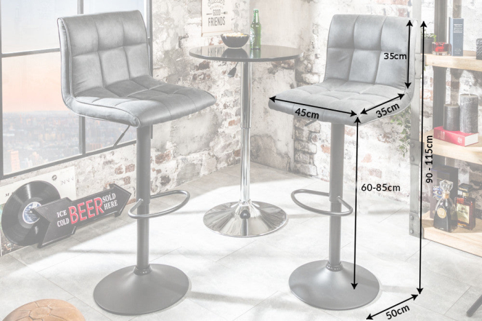 Set două scaune de bar MODENA 95-115 cm microfibră gri vintage [9]