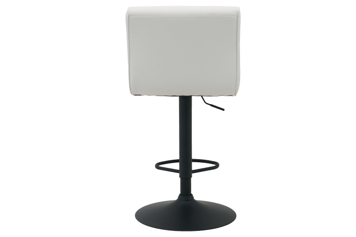 Set două scaune de bar MODENA, înălțime reglabilă între 92 și 116 cm, rotativ la 360°, din piele artificială albă cu cadru negru [7]