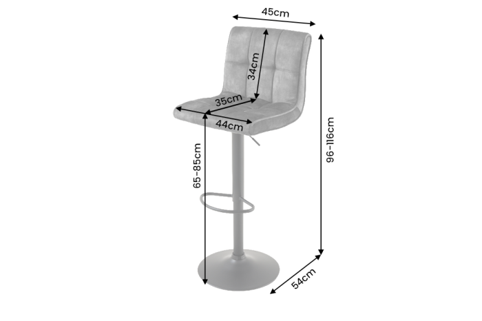Set două scaune de bar MODENA, înălțime reglabilă între 96 și 116 cm, rotativ la 360°, catifea antracit cu cadru negru [14]