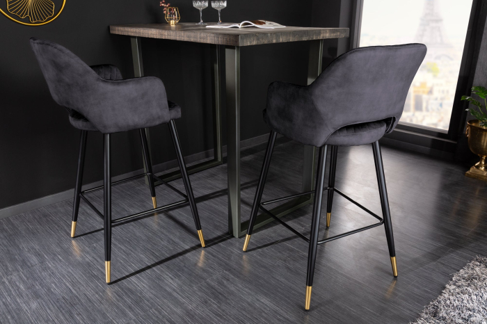 Set două scaune de bar PARIS cu tapițerie decorativă matlasată din catifea antracit [5]