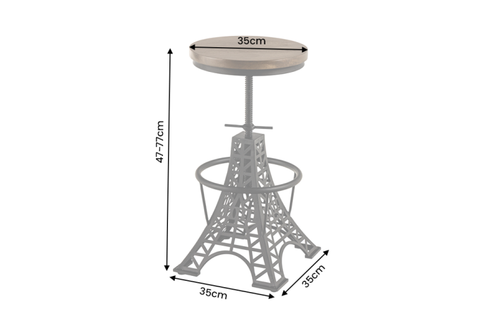 Set două scaune de bar PARIS LOFT reglabil 47-77 cm din lemn de mango maro închis cu bază neagră - Design Turnul Eiffel [7]