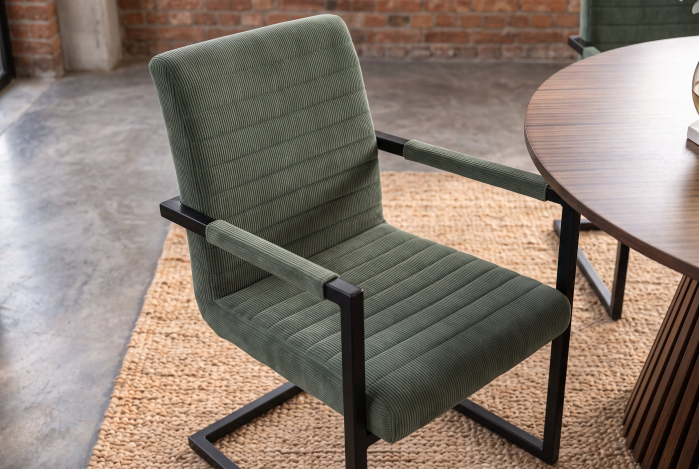 Set două scaune  LOFT cu cotiere, cordon verde, cadru din fier negru [4]