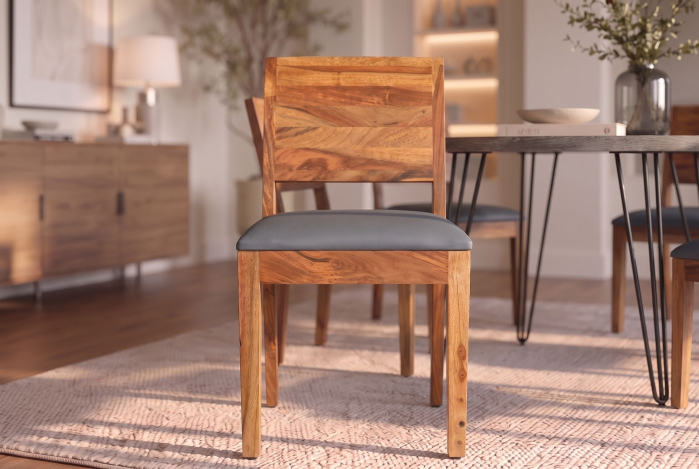 Set două scaune MAKASSAR 80 cm din lemn de sheesham, finisaj maro piatră, piele artificială gri închis [3]