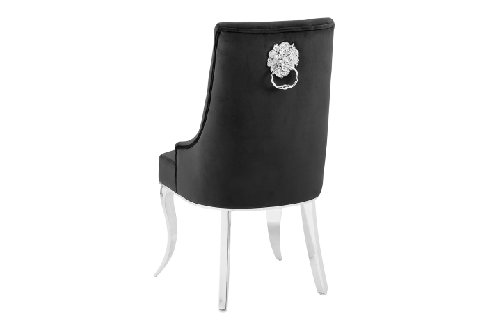 Set două scaune MODERN BAROCK cu mâner în formă de cap de leu, picioare din oțel inoxidabil, catifea argintie, negru [6]