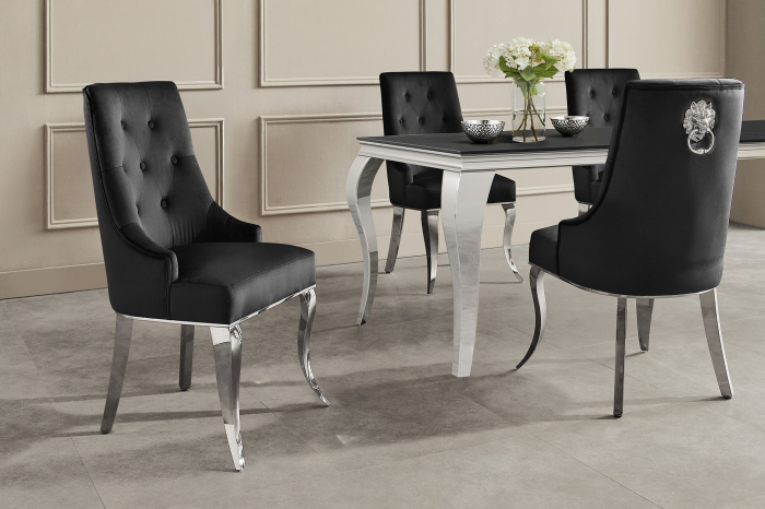 Set două scaune MODERN BAROCK cu mâner în formă de cap de leu, picioare din oțel inoxidabil, catifea argintie, negru [3]