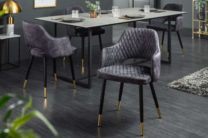 Set două scaune PARIS cu brațe din catifea cu matlasare decorativă gri [3]