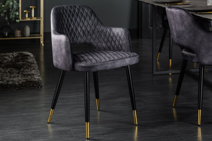 Set două scaune PARIS cu brațe din catifea cu matlasare decorativă gri [6]