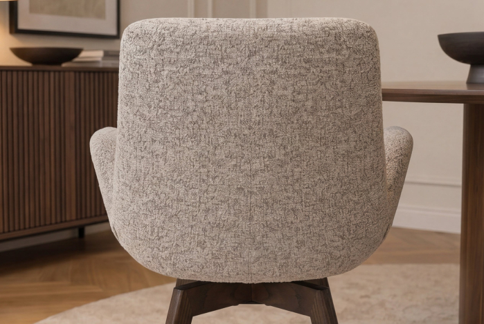 Set două scaune pivotant BALTIC rotativ la 360°, cu cotiere, din tweed bouclé de culoare maro taupe, cu cadru din lemn de stejar [7]
