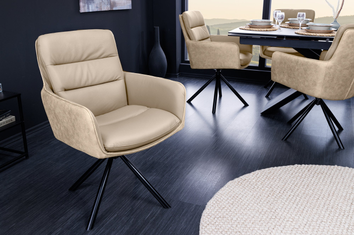 Set două scaune pivotant BIG GEORGE 360° cu cotiere din piele și microfibră bej [5]