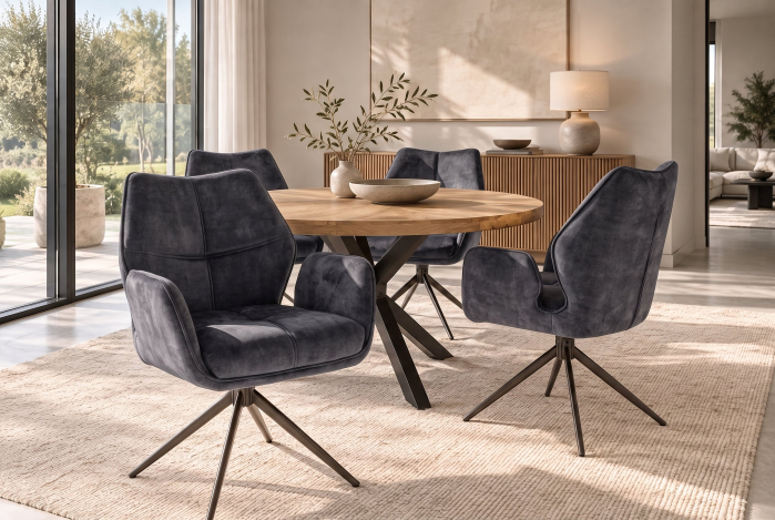 Set două scaune pivotant CONCORD 180° cu revenire automată, cu cotiere, miez cu arcuri în buzunare, catifea gri închis și negru [2]