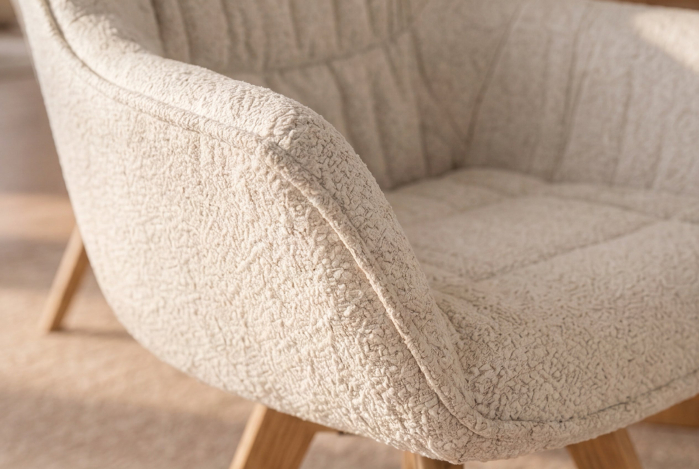 Set două scaune pivotant THE DUTCH COMFORT 180° cu revenire automată, cu cotiere, din tweed bouclé bej deschis, cu cadru din lemn de stejar [9]