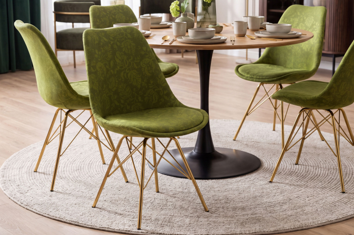 Set patru scaune SCANDINAVIA MEISTERSTÜCK cu model ornamental din chenile verde și picioare metalice aurii [2]