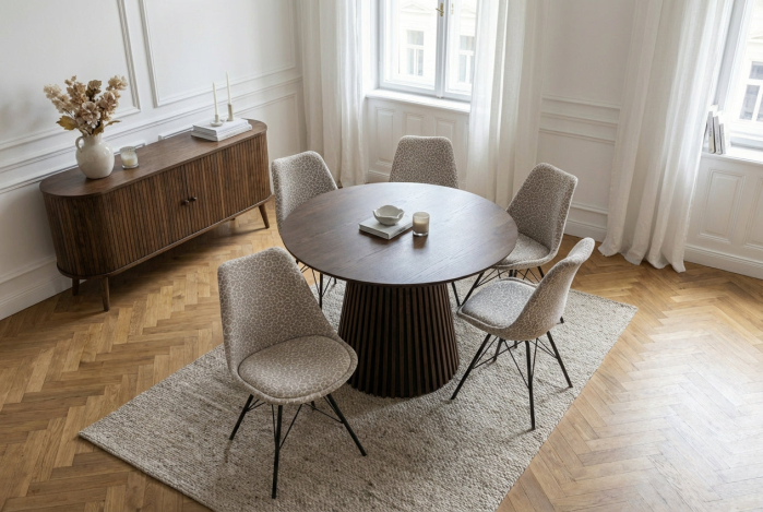 Set patru scaune SCANDINAVIA MEISTERSTÜCK din chenile cu model leopard, bej-gri, cu picioare negre [4]