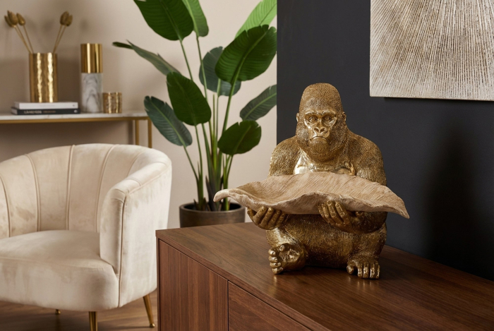 Skulpture GORILLA 40 cm bol pentru frunze bej auriu [3]