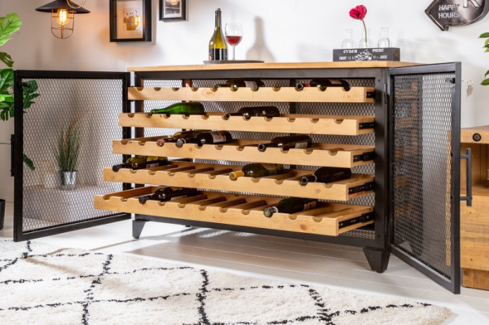 Suport de sticle din lemn de pin maro/gri și fier Bodega 127 cm [3]