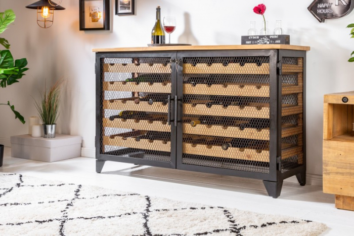 Suport de sticle din lemn de pin maro/gri și fier Bodega 127 cm [2]