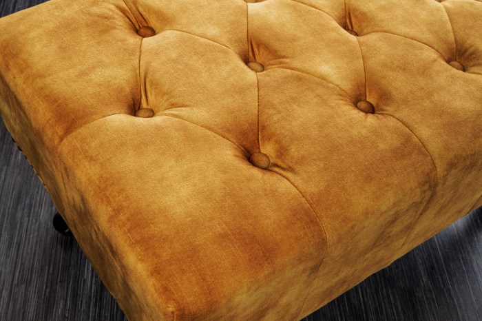 Taburet CHESTERFIELD aspect antic catifea galben muștar [6]