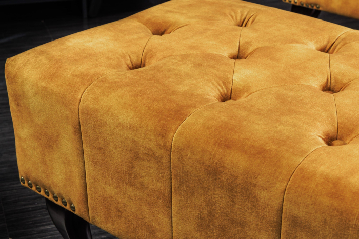 Taburet CHESTERFIELD aspect antic catifea galben muștar [5]