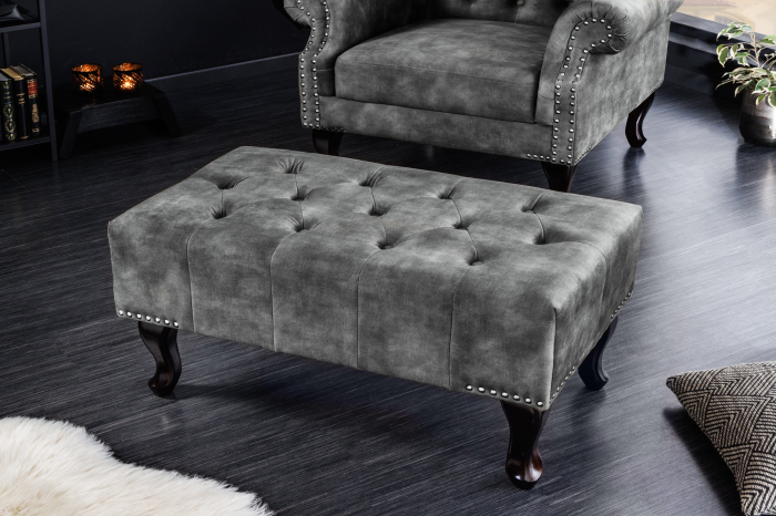 Taburet CHESTERFIELD aspect antic catifea gri [4]