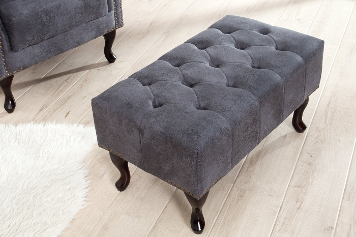 Taburet CHESTERFIELD aspect antic microfibră gri [4]