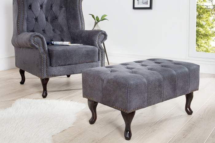 Taburet CHESTERFIELD aspect antic microfibră gri [5]