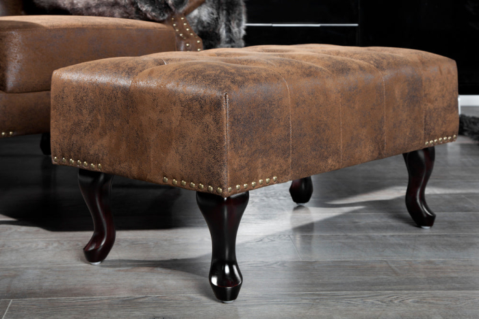 Taburet CHESTERFIELD aspect antic microfibră maro [3]