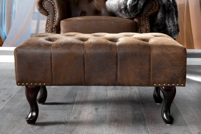 Taburet CHESTERFIELD aspect antic microfibră maro [5]