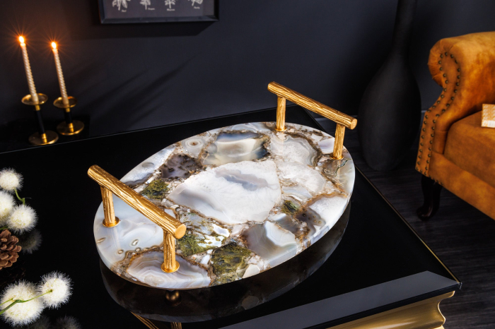 Tavă NOBLE 40 cm cu mânere aurii din agat [5]