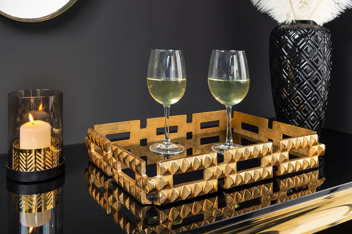 Tavă VARIATION 40 cm sticlă negru aluminiu auriu [3]