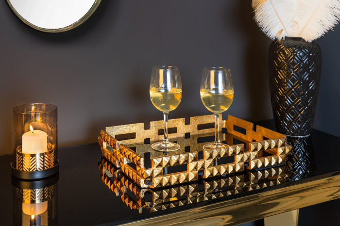 Tavă VARIATION 40 cm sticlă negru aluminiu auriu [7]