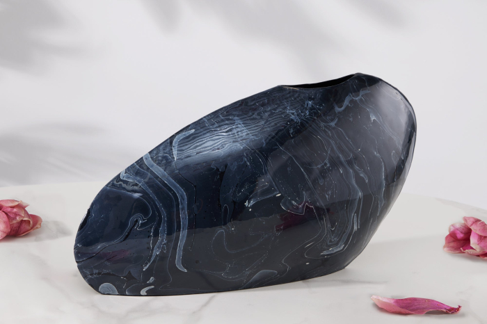 Vază STONE 38 cm aspect marmură negru [3]
