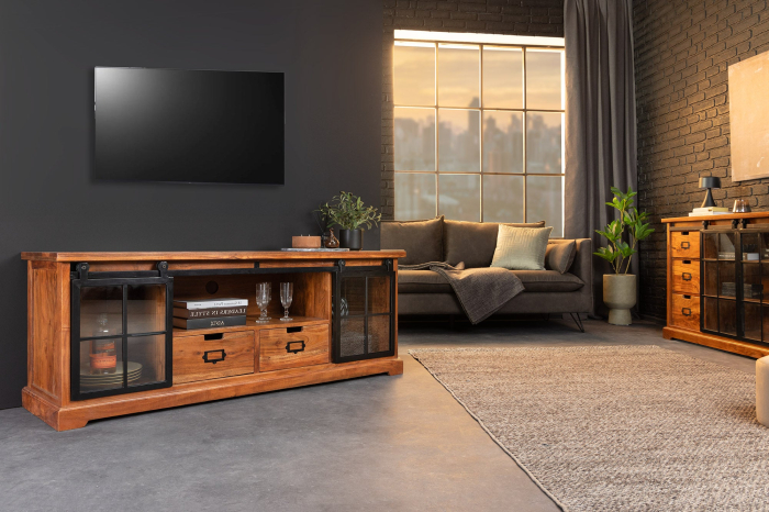 Vitrina HERITAGE din lemn de salcam si metal, 160 cm [4]