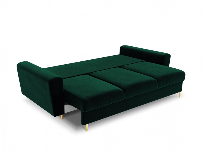 Canapea  extensibila 3 locuri Moghan cu tapițerie din catifea, picioare din metal auriu, verde [4]