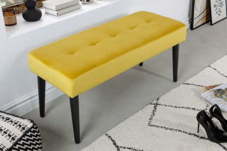 Bancă BOUTIQUE 95 cm cu tapiterie din catifea si picioare negre, galben [1]