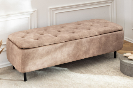 Bancă de sufragerie EN VOGUE 120 cm cu spațiu de depozitare, catifea bej [2]