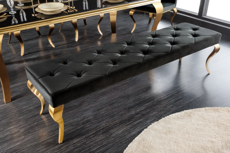 Bancă MODERN BAROCK 170 cm catifea neagră picioare aurii [3]