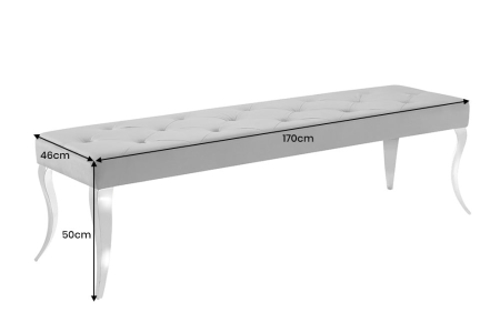 Bancă MODERN BAROCK 170 cm picioare din oțel inoxidabil argintiu catifea gri [6]