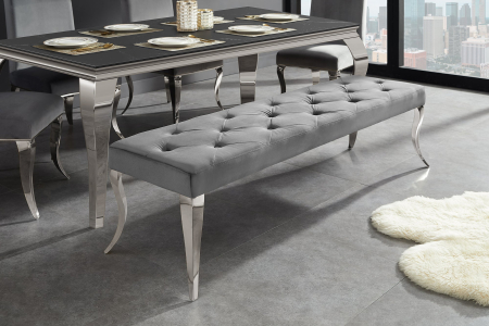 Bancă MODERN BAROCK 170 cm picioare din oțel inoxidabil argintiu catifea gri [3]