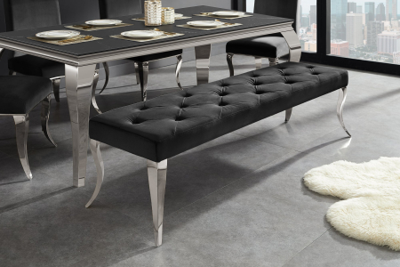 Bancă MODERN BAROCK 170 cm picioare din oțel inoxidabil argintiu catifea neagră [3]