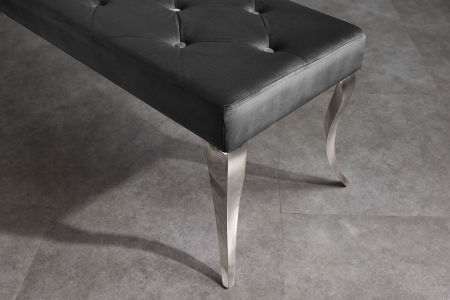 Bancă MODERN BAROCK 170 cm picioare din oțel inoxidabil argintiu catifea neagră [4]