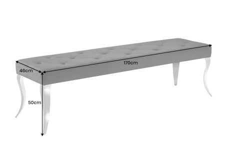 Bancă MODERN BAROCK 170 cm picioare din oțel inoxidabil argintiu catifea neagră [6]
