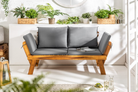 Bancă MODULAR 152 cm din lemn masiv de salcâm cu perna inclusa, gri [2]
